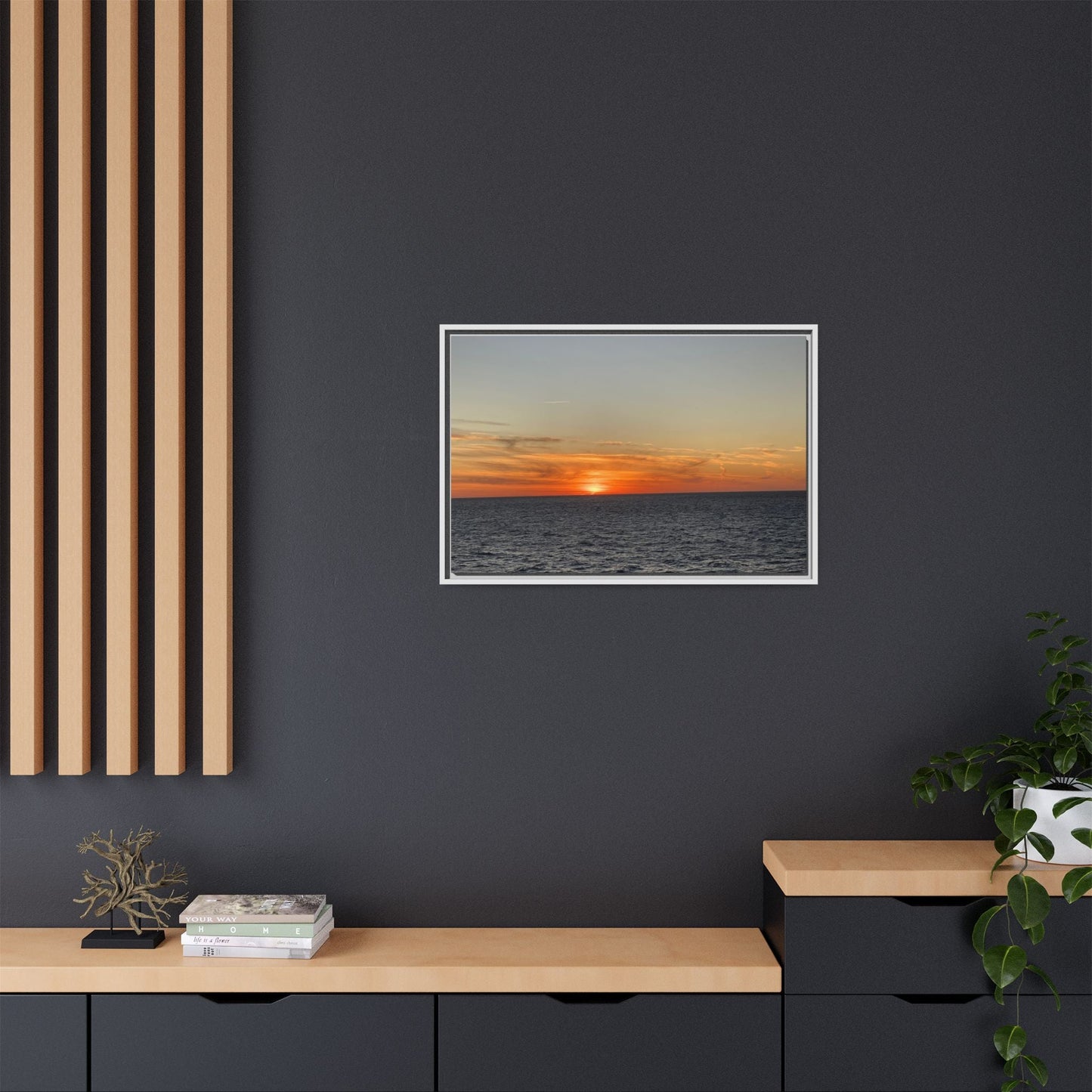 Ocean Sunset Canvas Wall Art – Fiery Horizon Photography Print | Tranquil Seascape for Home Decor – 60" x 40" (Horizontal) Canvas by Printify