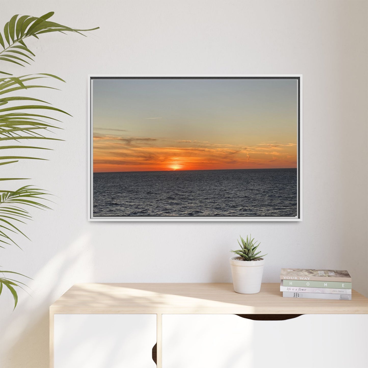 Ocean Sunset Canvas Wall Art – Fiery Horizon Photography Print | Tranquil Seascape for Home Decor – 60" x 40" (Horizontal) Canvas for art for office (58 view)
