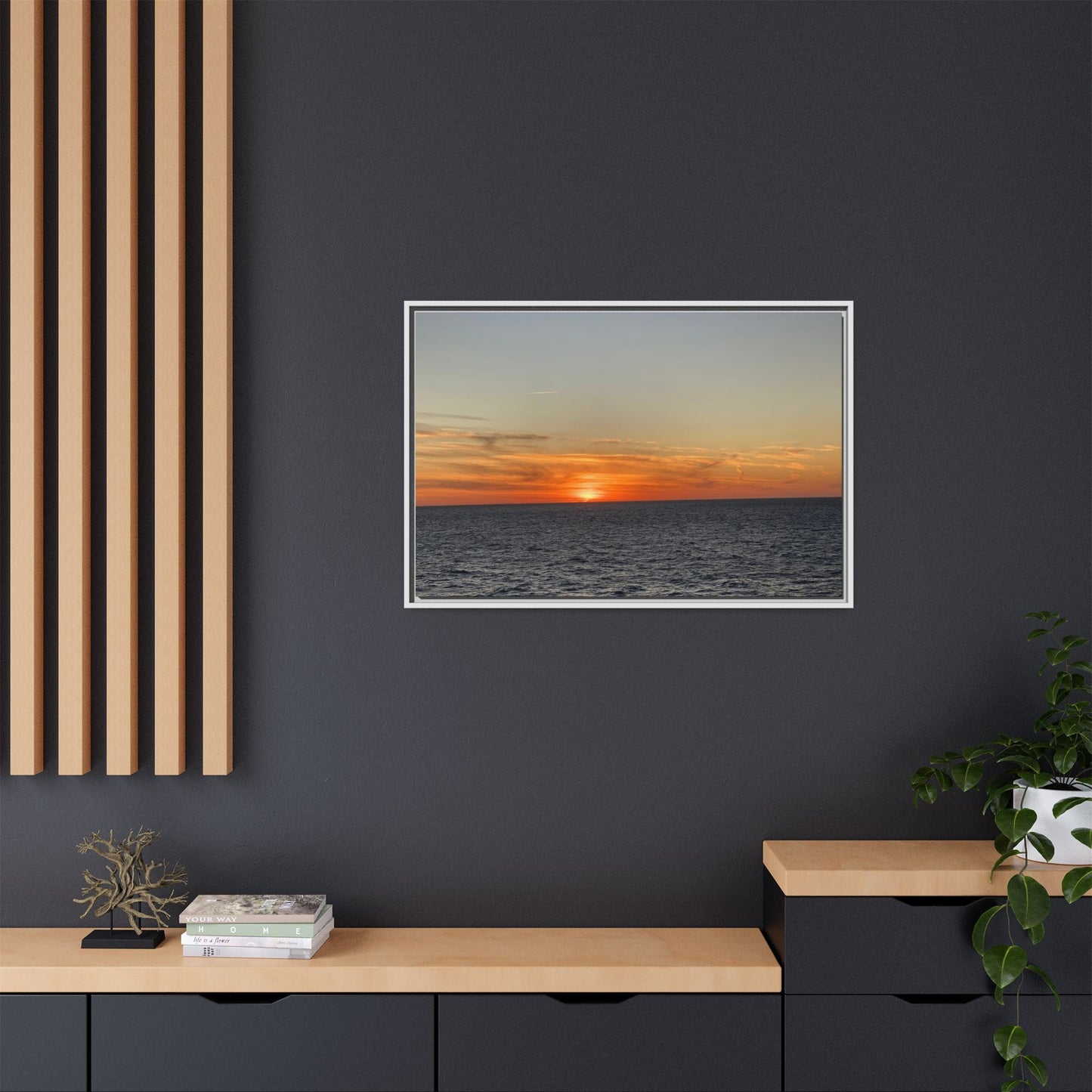 Ocean Sunset Canvas Wall Art – Fiery Horizon Photography Print | Tranquil Seascape for Home Decor – 60" x 40" (Horizontal) Canvas for art for office (59 view)