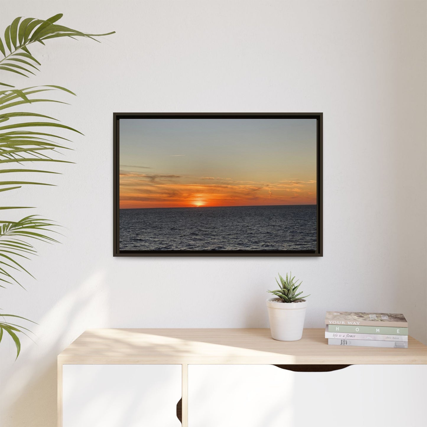 Ocean Sunset Canvas Wall Art – Fiery Horizon Photography Print | Tranquil Seascape for Home Decor – 60" x 40" (Horizontal) Canvas for art for office (49 view)