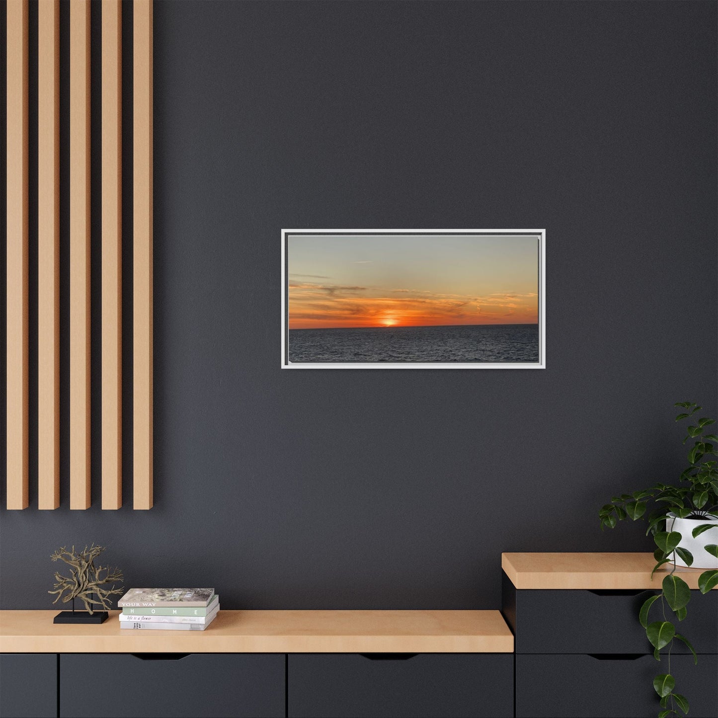 Ocean Sunset Canvas Wall Art – Fiery Horizon Photography Print | Tranquil Seascape for Home Decor – 18″ x 12″ (Horizontal) Canvas for art for office (143 view)