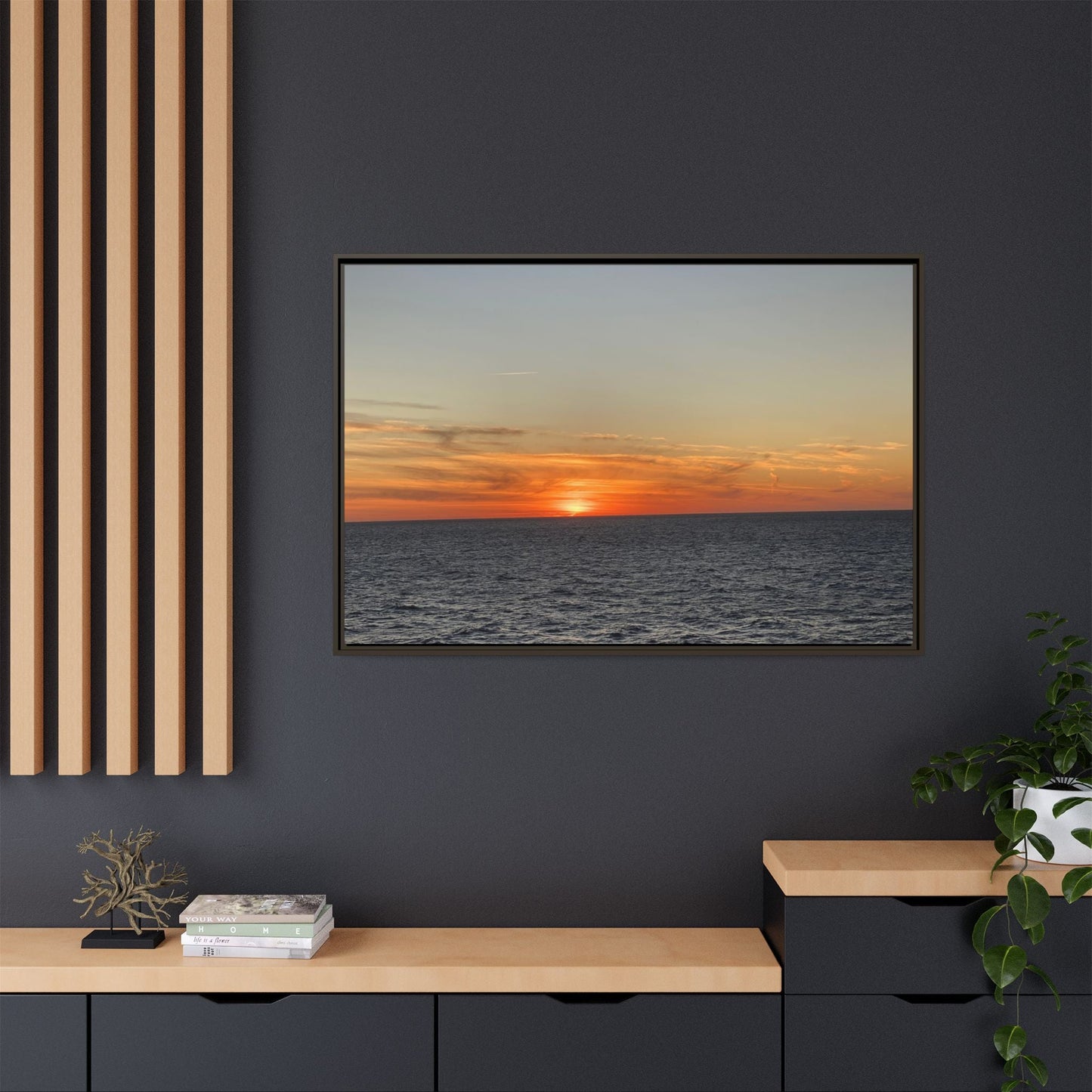 Ocean Sunset Canvas Wall Art – Fiery Horizon Photography Print | Tranquil Seascape for Home Decor – 60" x 40" (Horizontal) Canvas for art for office (62 view)