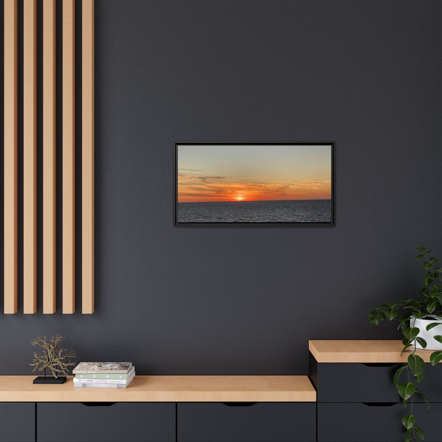 Ocean Sunset Canvas Wall Art – Fiery Horizon Photography Print | Tranquil Seascape for Home Decor – 18″ x 12″ (Horizontal) Canvas for art for office (137 view)