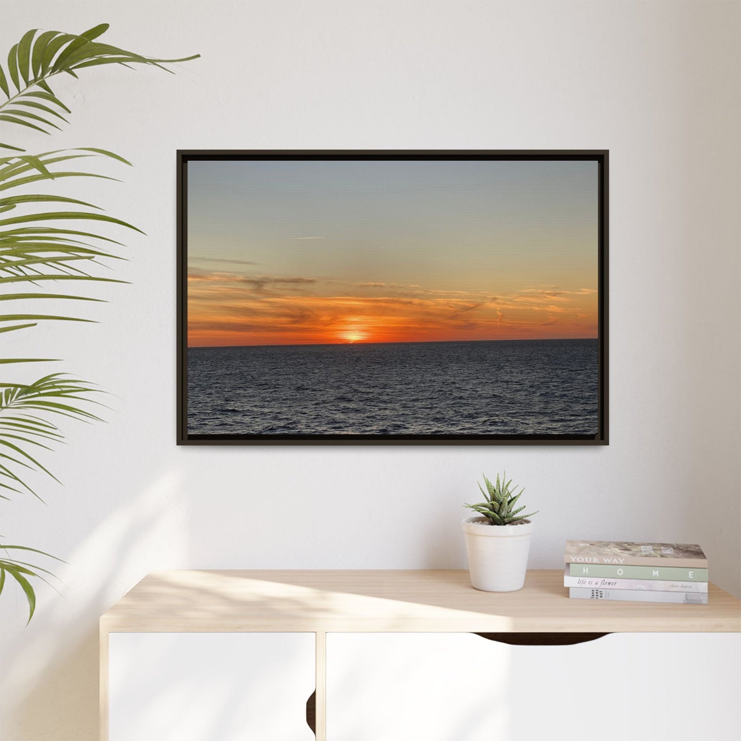 Ocean Sunset Canvas Wall Art – Fiery Horizon Photography Print | Tranquil Seascape for Home Decor – 60" x 40" (Horizontal) Canvas for art for office (55 view)