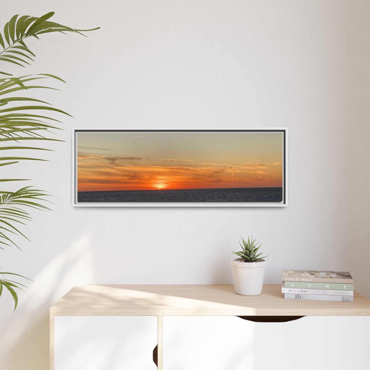 Ocean Sunset Canvas Wall Art – Fiery Horizon Photography Print | Tranquil Seascape for Home Decor – 18″ x 12″ (Horizontal) Canvas for art for office (100 view)