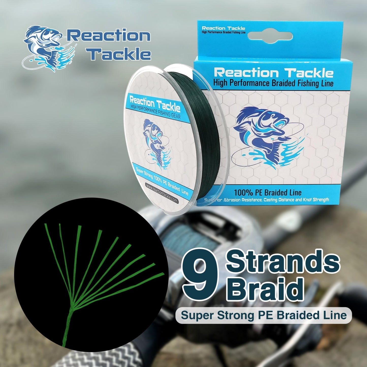 Reaction Tackle 9 Strand Braided Fishing Line – Moss Green Braided Fishing Line for fishing (2 view)