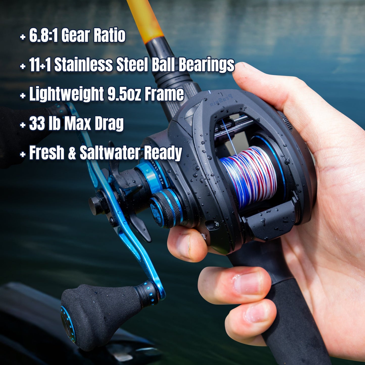 Reaction Tackle Baitcasting Fishing Reel – ProSpin Edition - 6.8:1 Gear Ratio - NEW – Right Handed for fishing (3 view)