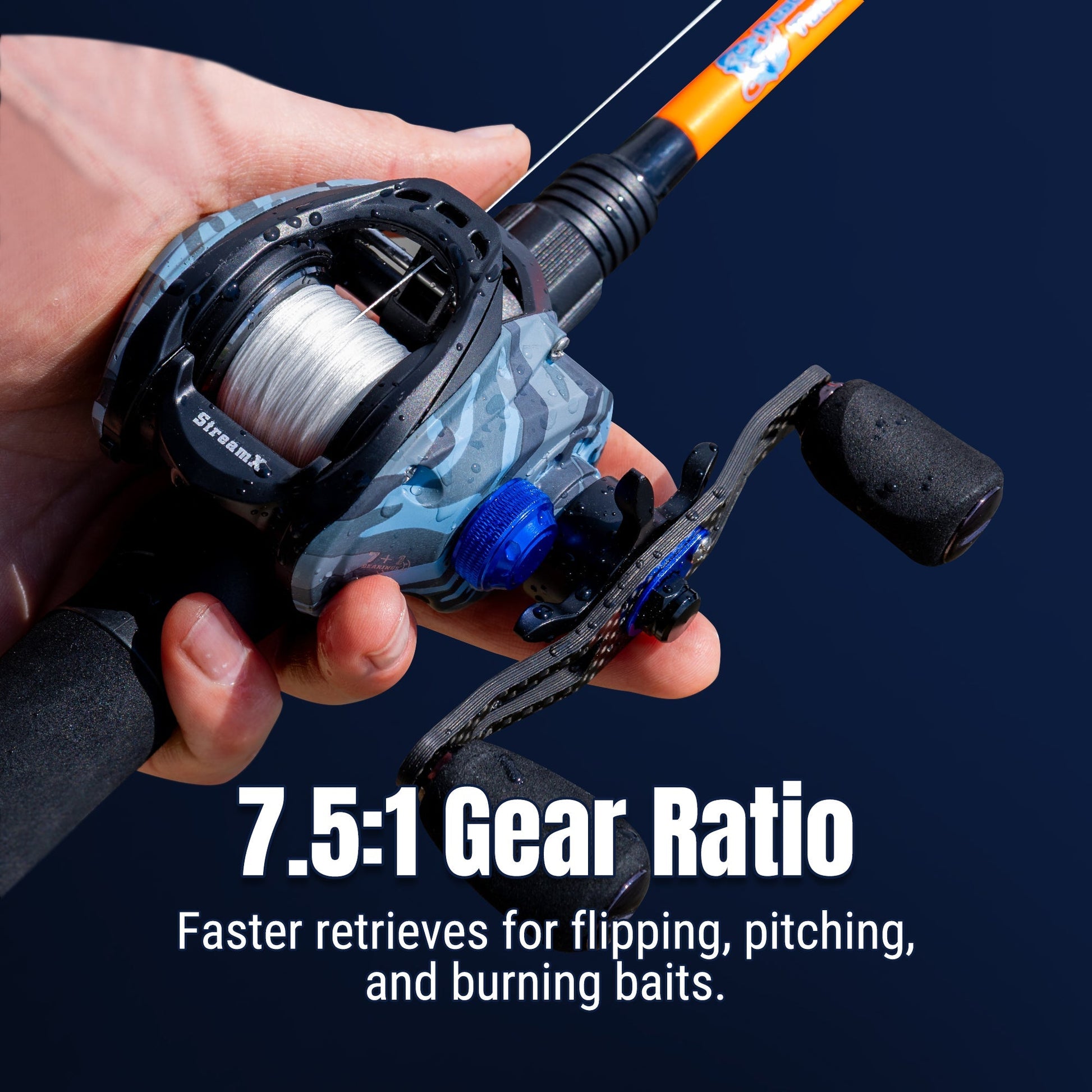 Reaction Tackle Baitcasting Fishing Reel - StreamX Edition - 7.5:1 gear ratio - NEW – Right Handed for Baitcasting Reel (3 view)