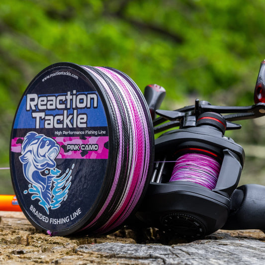 Reaction Tackle Braided Fishing Line - Pink Camo - NEW – 6lb Braided Fishing Line for fishing (2 view)