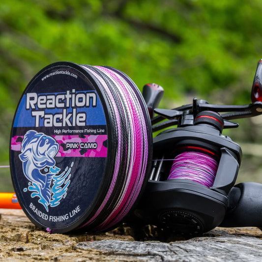 Reaction Tackle Braided Fishing Line - Pink Camo - NEW – 6lb Braided Fishing Line for fishing (2 view)