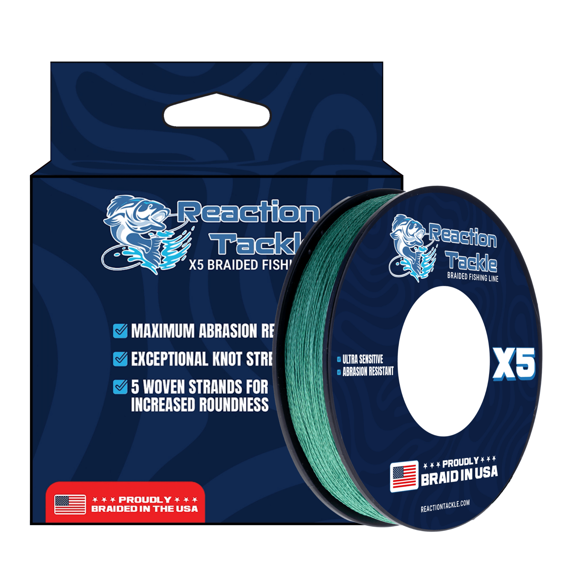 Reaction Tackle BRAIDED IN THE USA Fishing Line - 5X - NEW – X5 BLUE for fishing (13 view)