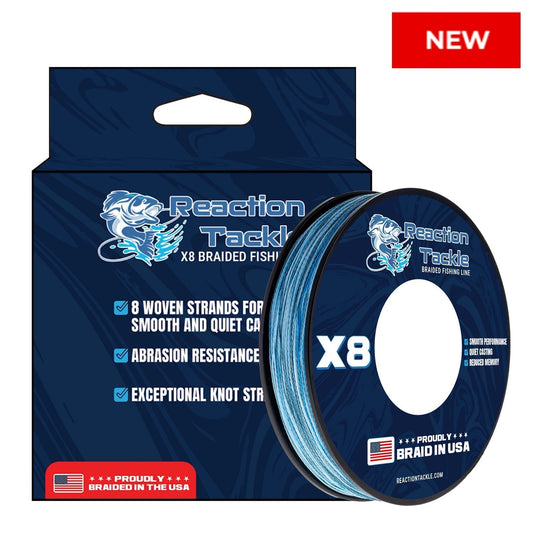 Reaction Tackle BRAIDED IN THE USA Fishing Line - 8X - NEW – X8 BLUE CAMO for fishing (1 view)