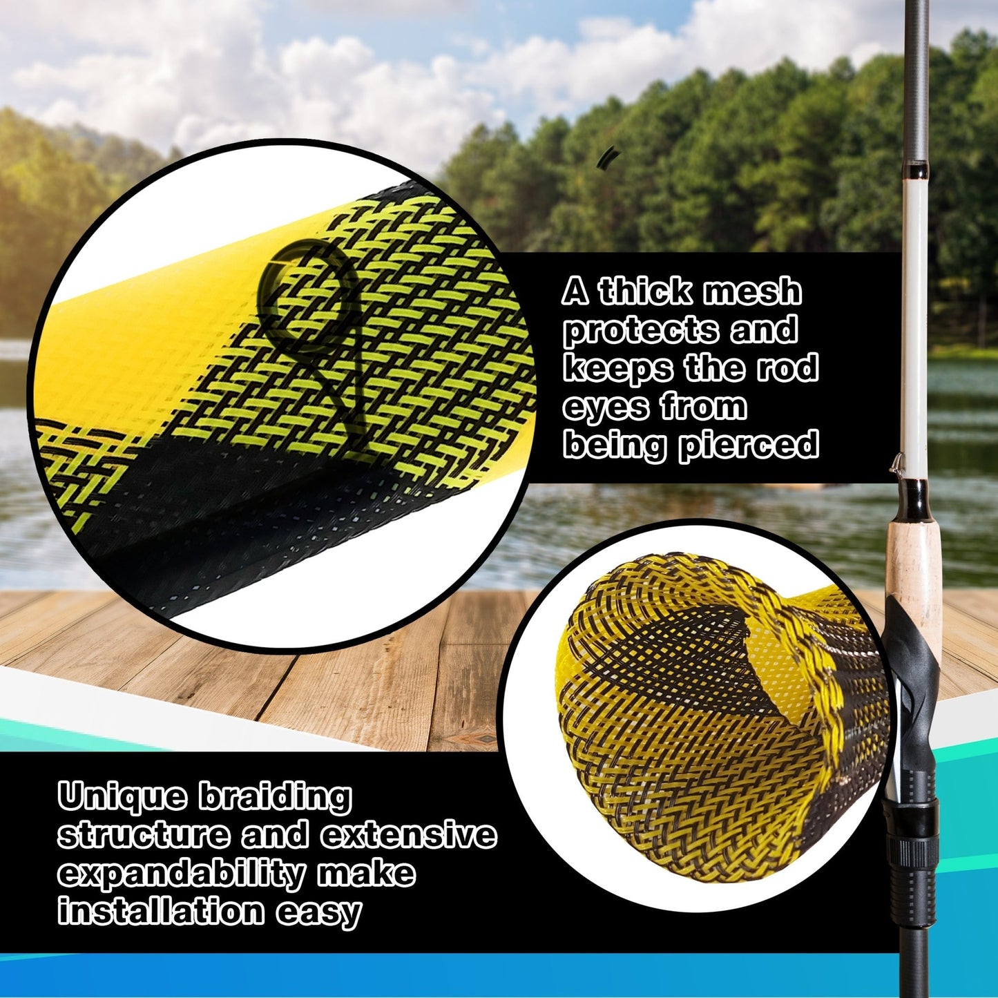 Reaction Tackle Fishing Rod Cover / Rod Sleeve / Rod Sock (2 - Pack) – Yellow/Black Rod Socks for fishing (23 view)