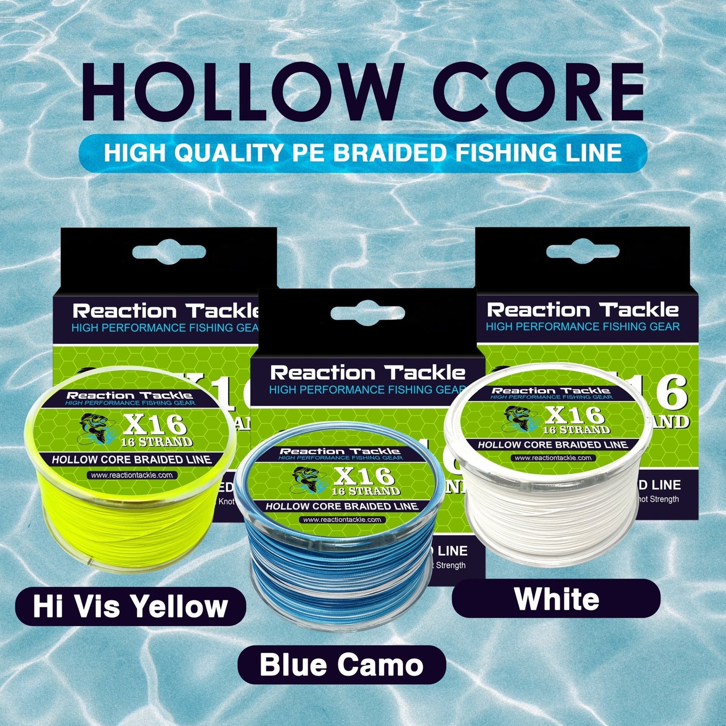 Reaction Tackle Hollow Core - 16 Strand Braided Fishing Line – 50lb Braided Fishing Line for fishing (19 view)