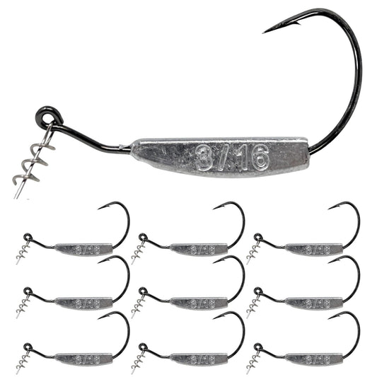 Reaction Tackle Lead Weighted Swimbait Hooks (10 - PACK) – 1/8oz - 3/0 hook fishing - hooks for fishing (1 view)