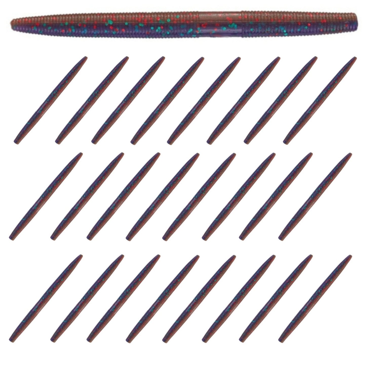 Reaction Tackle Soft Plastic Wacky Worms 5.5in - 24 Pack – Black Blue Flake for fishing (1 view)