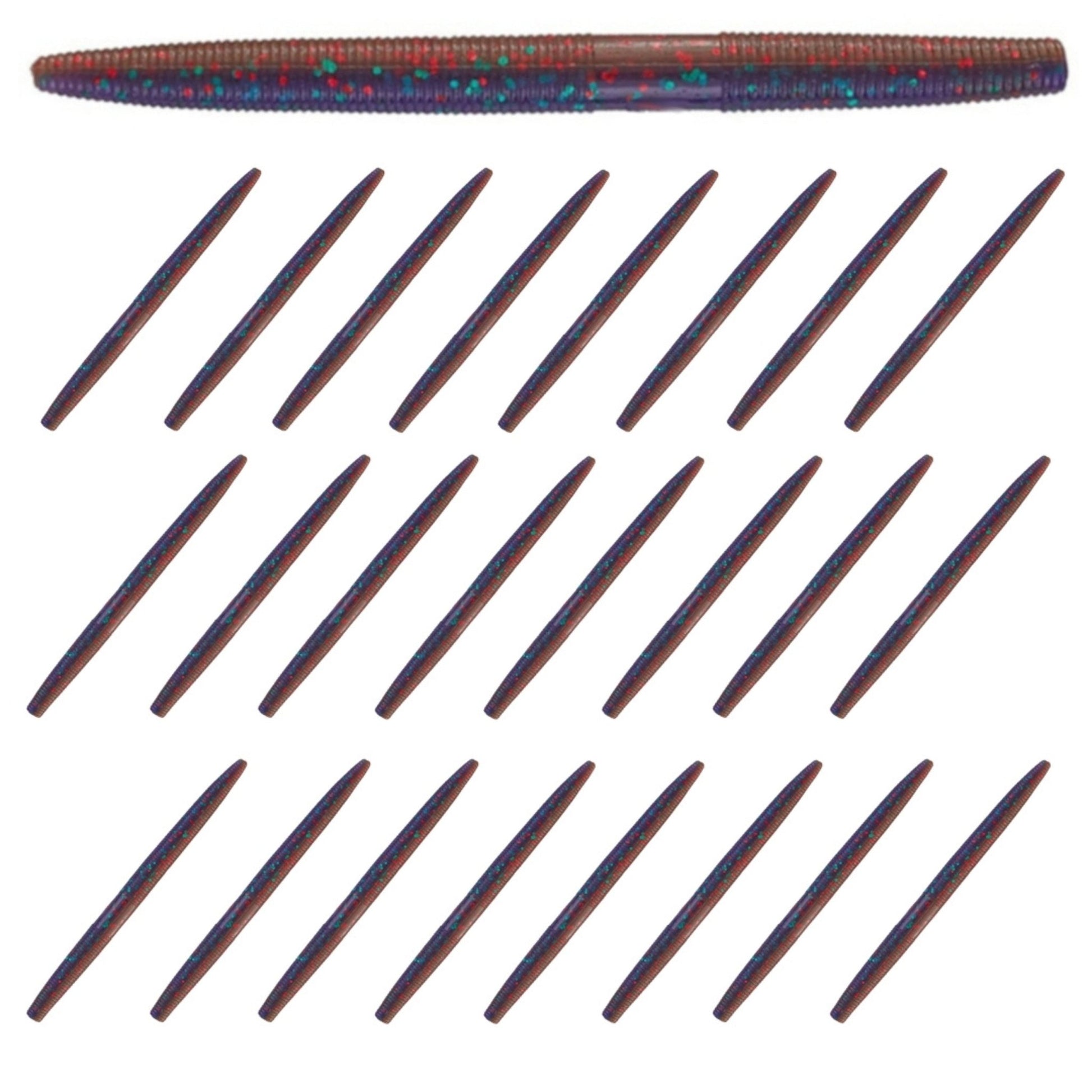 Reaction Tackle Soft Plastic Wacky Worms 5.5in - 24 Pack – Black Blue Flake for fishing (1 view)