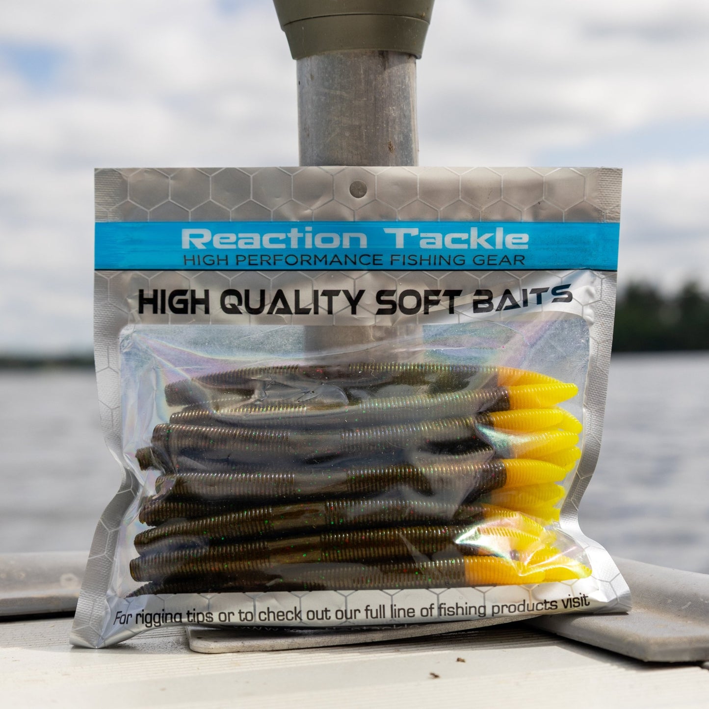 Reaction Tackle Soft Plastic Wacky Worms 5.5in - 24 Pack – Black Blue Flake for fishing (5 view)