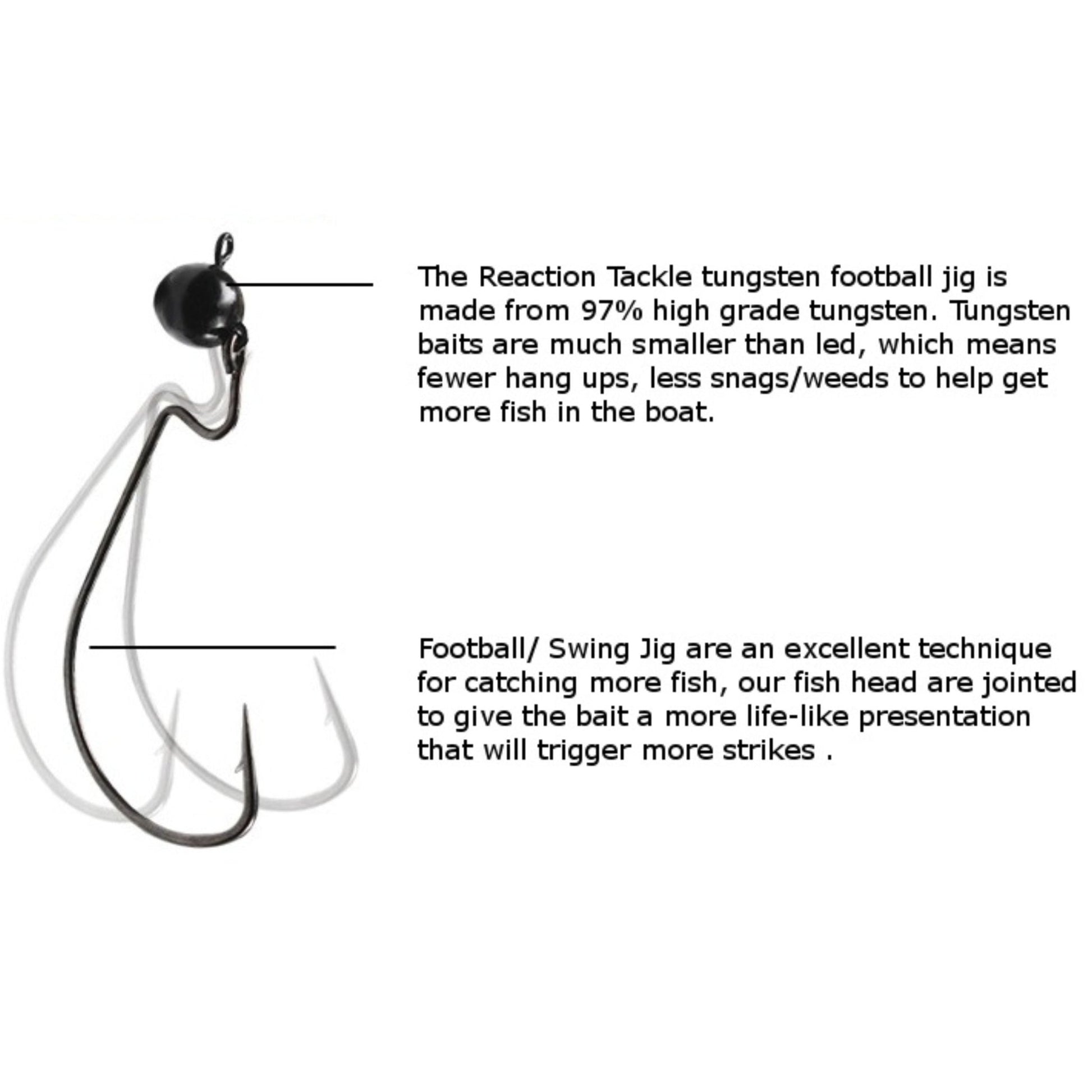 Reaction Tackle Tungsten Football/Swing Jig Heads - 3 - Pack – Black for fishing (11 view)