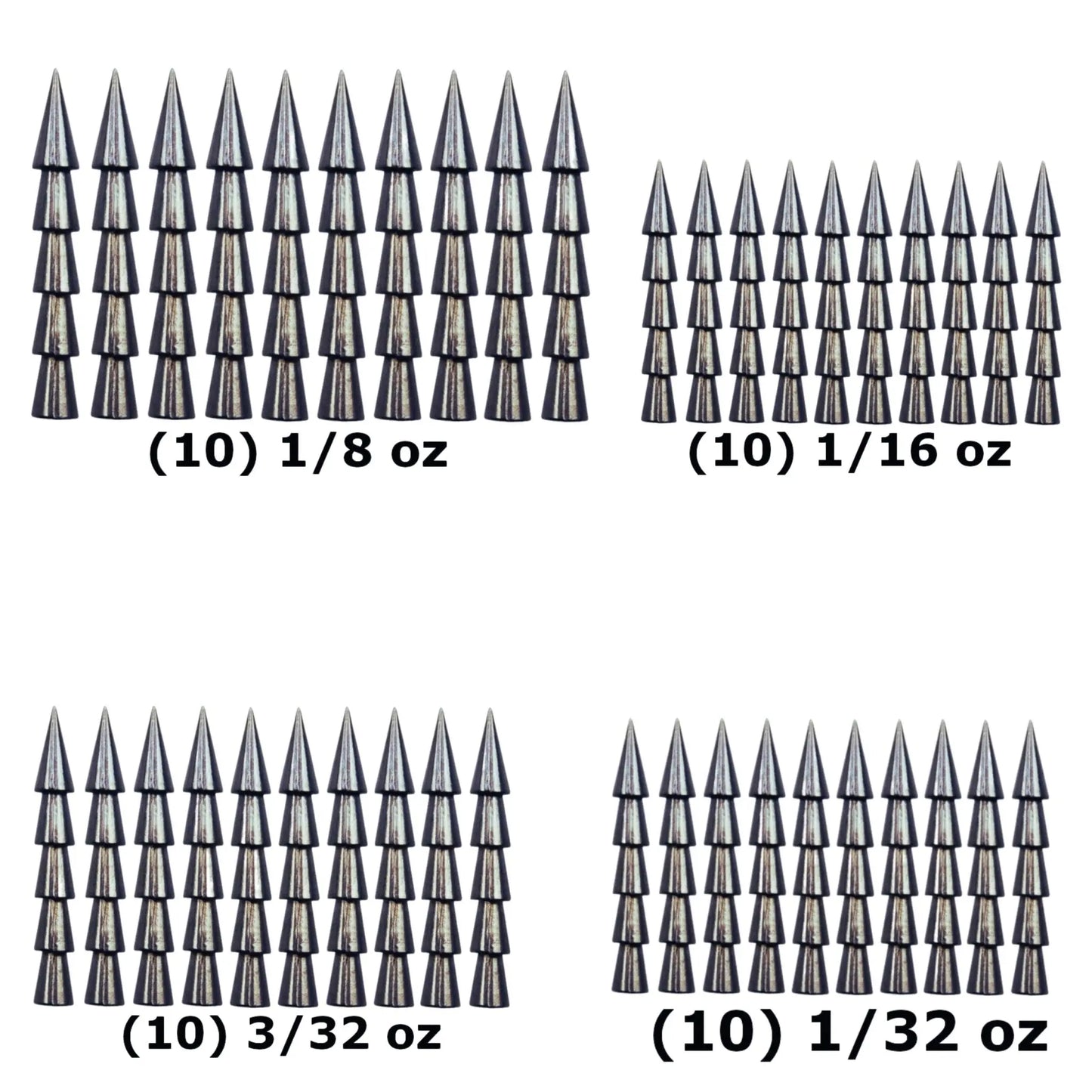 Reaction Tackle Tungsten Nail Weights/ Insert Sinkers – 40 piece kit (10ea 1/8, 1/32, 1/16, 3/32) tungsten weights for fishing (5 view)