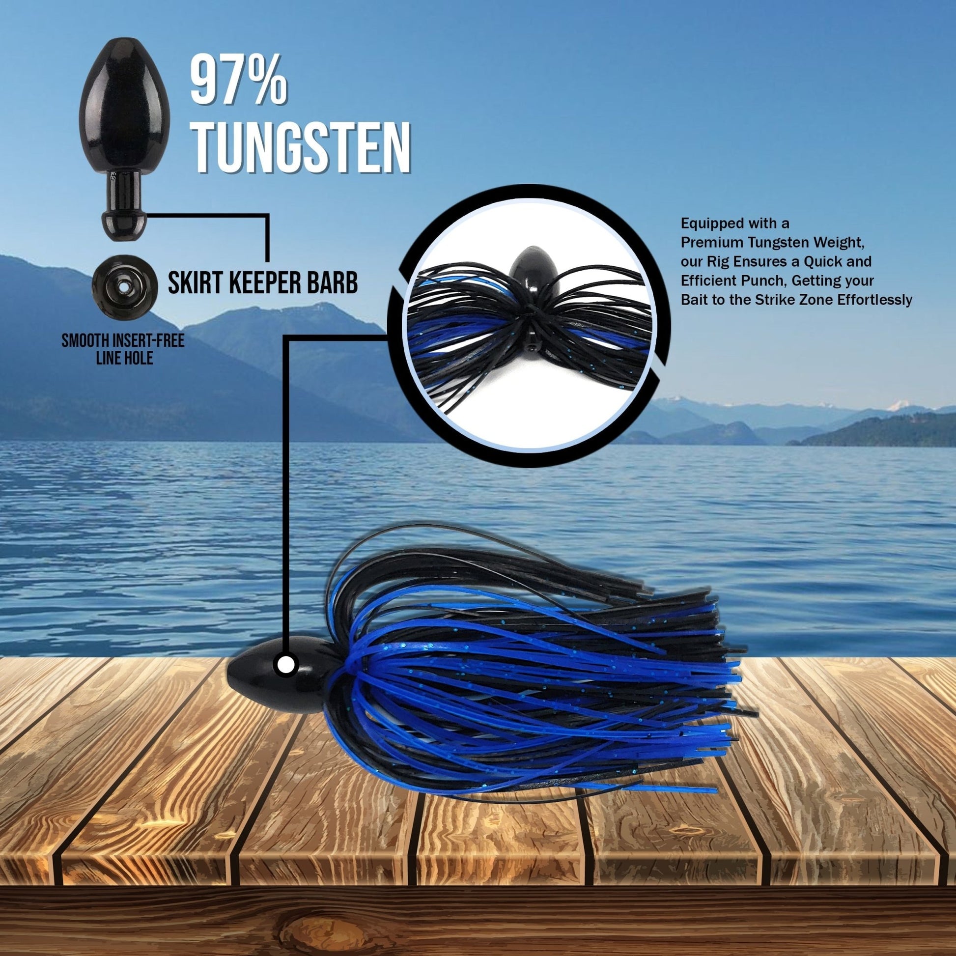 Reaction Tackle Tungsten Punch Rig/Punch Weight with Skirt – Black Blue for fishing (3 view)