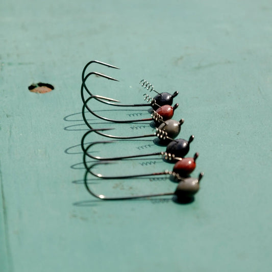 Reaction Tackle Tungsten Shaky Head Jigs 5 - Pack – Green Pumpkin jigs for fishing (2 view)