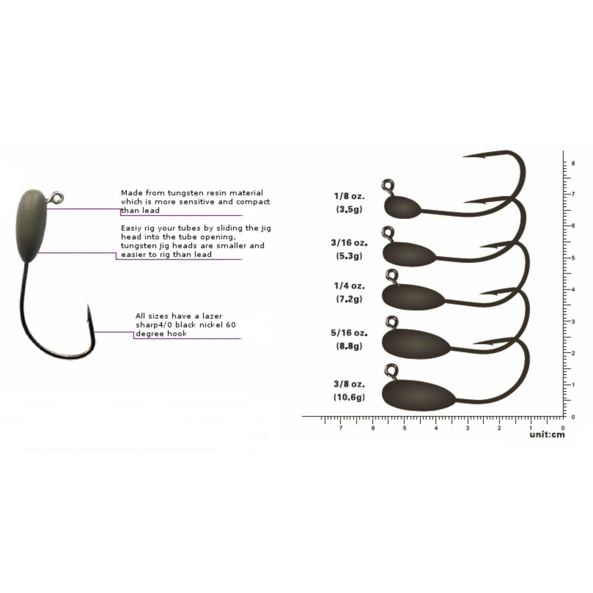 Reaction Tackle Tungsten Tube Jig Heads - 5 - Pack – 1/32 oz for Reaction Tackle (4 view)