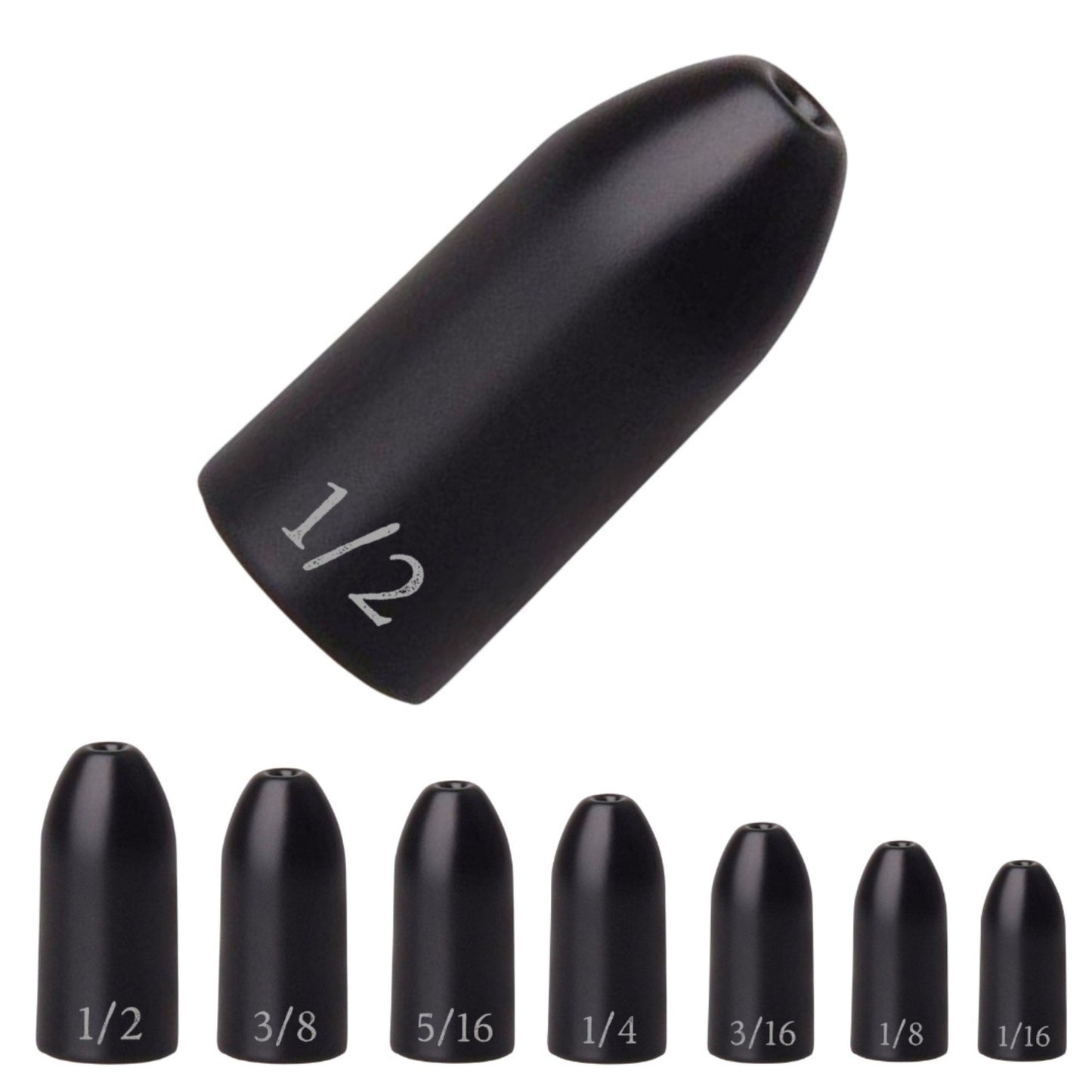 Reaction Tackle Tungsten Worm Weights / Bullet Shaped Sinkers – Never Chip Black Sinkers & Weights for fishing (10 view)