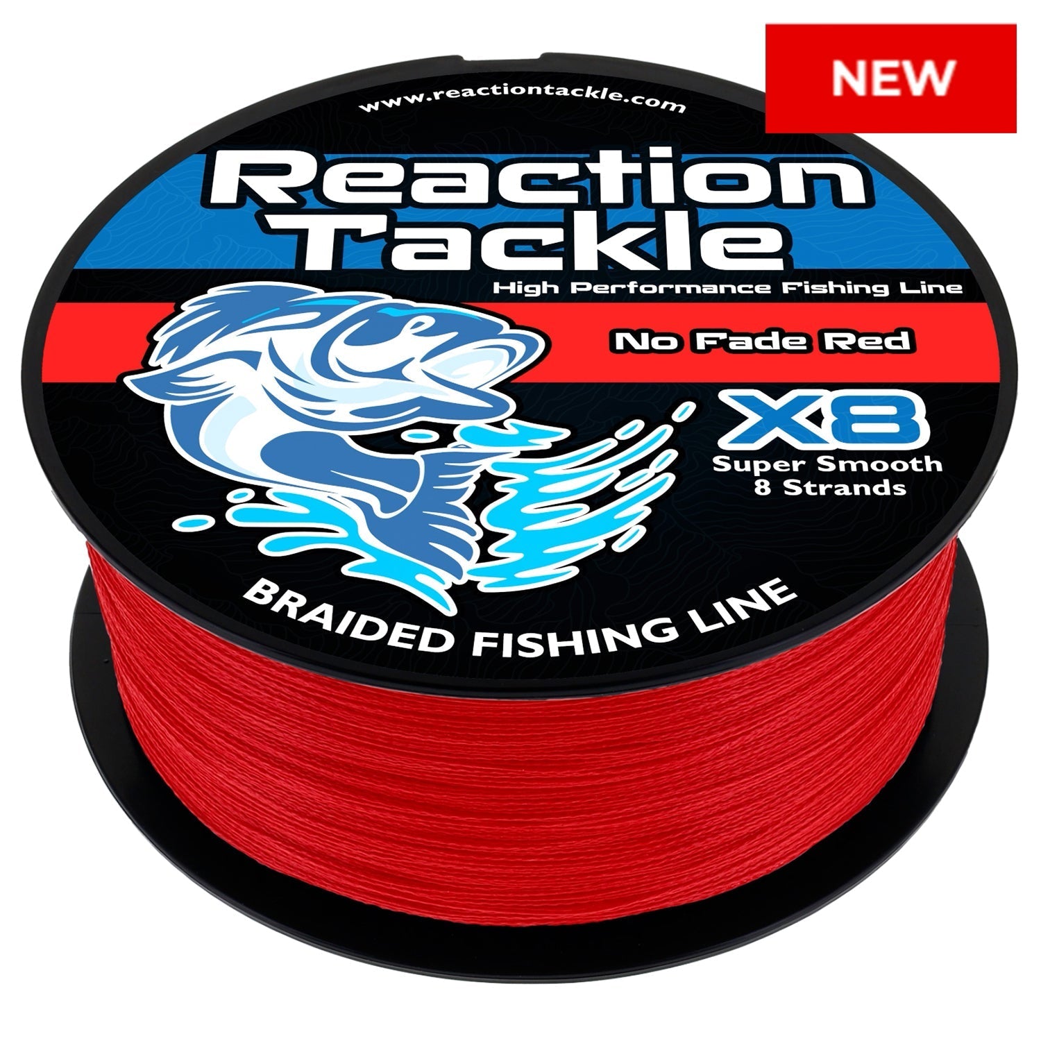 Reaction Tackle X8 Braided Fishing Line - NO FADE Red 8 Strand - NEW – 10lb Braided Fishing Line for fishing (1 view)
