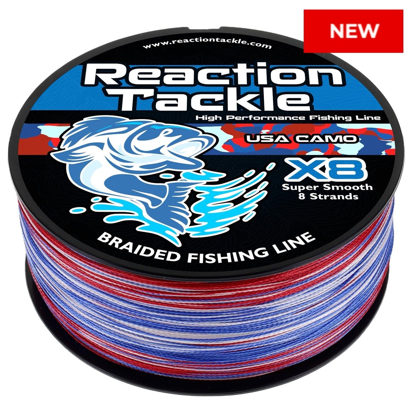 Reaction Tackle X8 Braided Fishing Line - USA Camo 8 Strand - NEW – 10lb Braided Fishing Line for fishing (1 view)