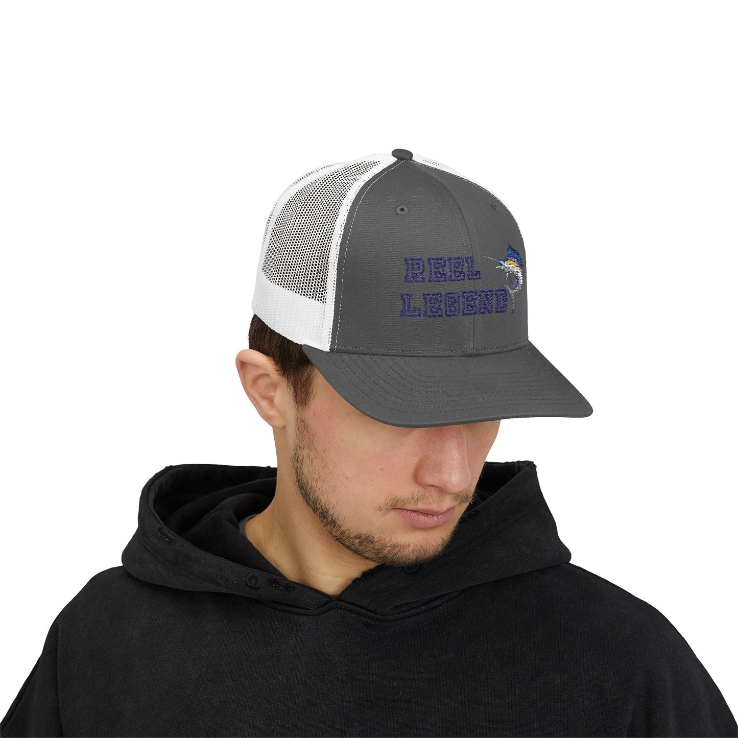 Reel Legend Snapback Trucker Cap | Fishing Hat, Outdoor Gear, Gift for Anglers, Casual Wear, Summer Accessory – Heather Grey / Black Hats for beach wear (19 view)