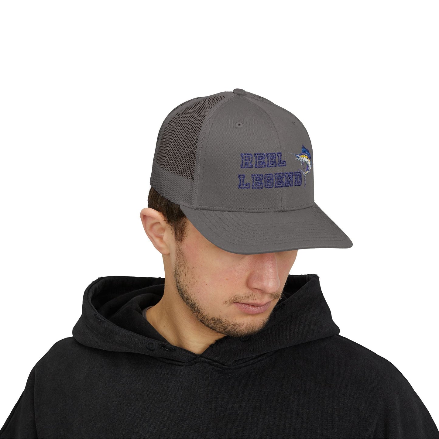 Reel Legend Snapback Trucker Cap | Fishing Hat, Outdoor Gear, Gift for Anglers, Casual Wear, Summer Accessory – Charcoal Hats for beach wear (8 view)