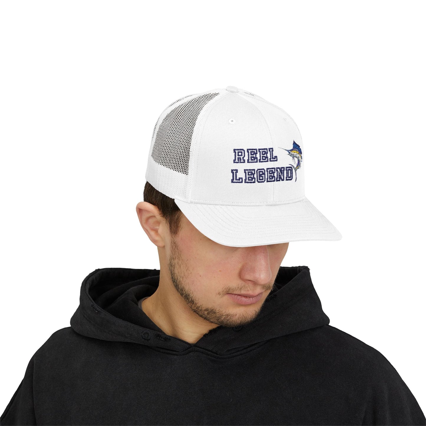 Reel Legend Snapback Trucker Cap | Fishing Hat, Outdoor Gear, Gift for Anglers, Casual Wear, Summer Accessory – White Hats for beach wear (2 view)
