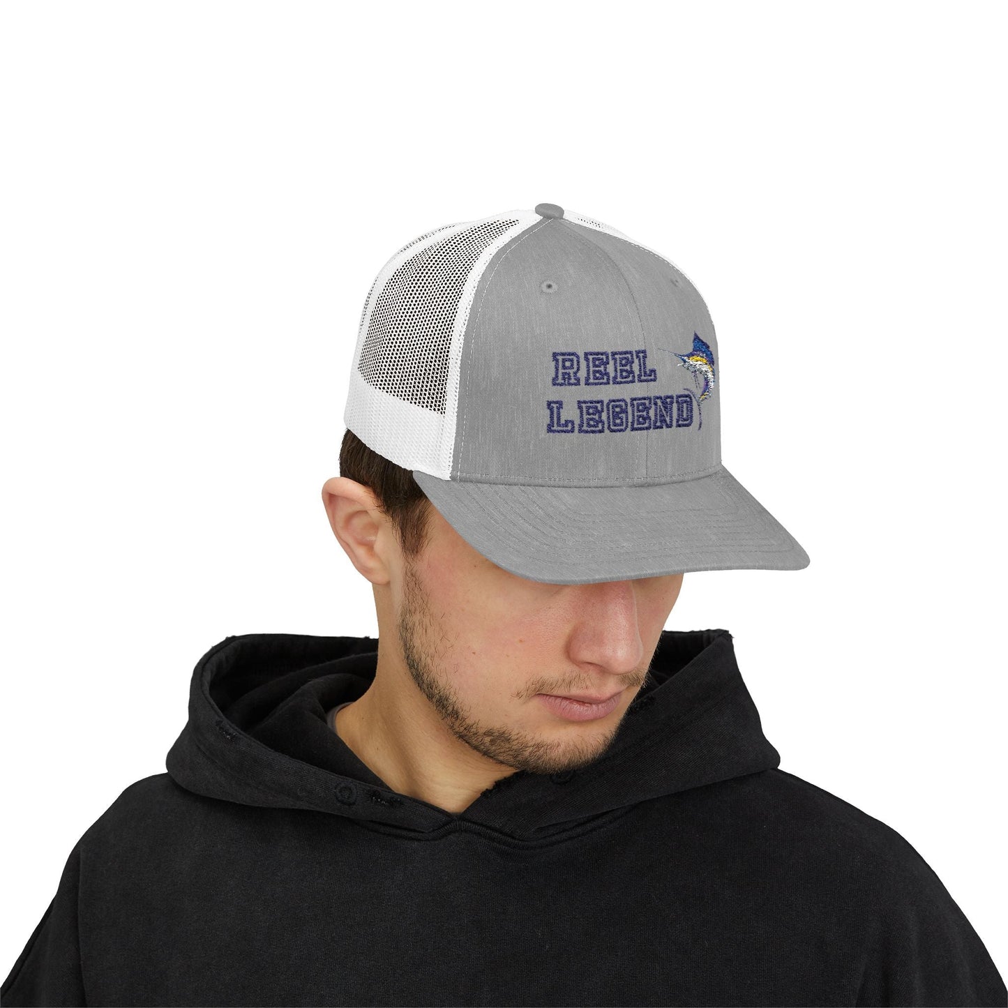 Reel Legend Snapback Trucker Cap | Fishing Hat, Outdoor Gear, Gift for Anglers, Casual Wear, Summer Accessory – Charcoal / White Hats for beach wear (11 view)