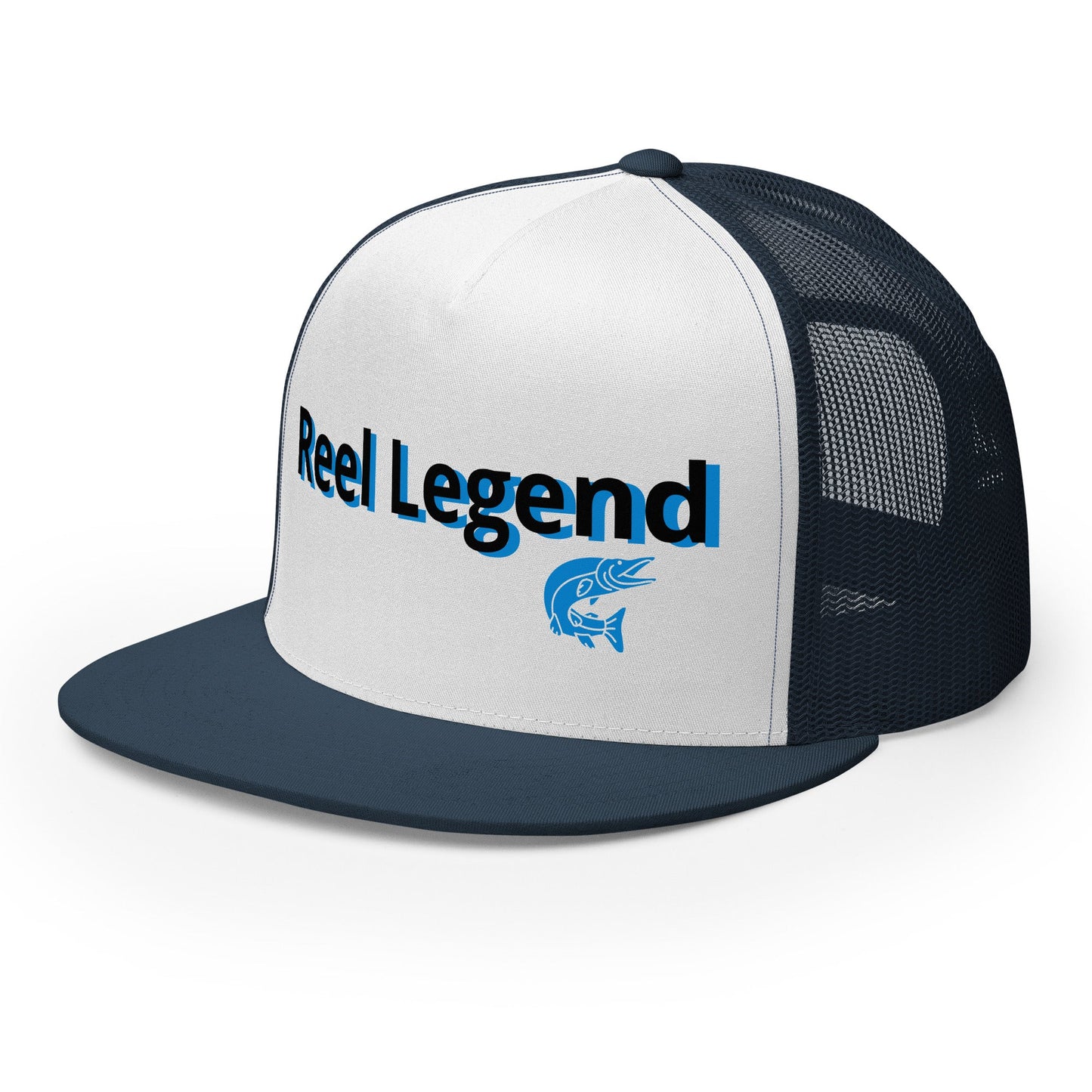 “Reel Legend” Trucker Cap – Classic Snapback Hat for Anglers – Navy/ White/ Navy Fishing Gear for Gone Fishing (40 view)