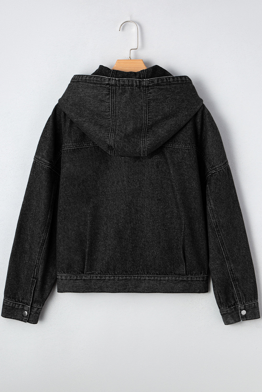 Sage Pocket Drop Shoulder Hooded Denim Jacket – Black Outerwear/Denim jackets for Shopify Collective (9 view)