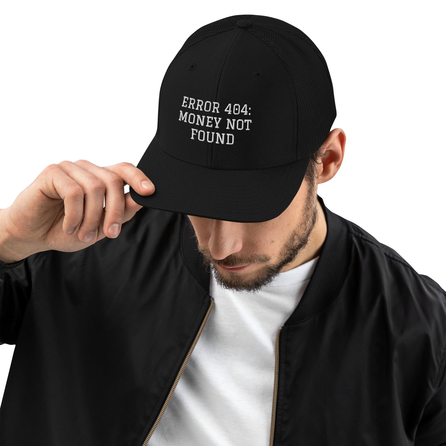 ERROR 404: MONEY NOT FOUND Trucker Cap I Embroidered – Black Hats for lot lizards designs (6 view)