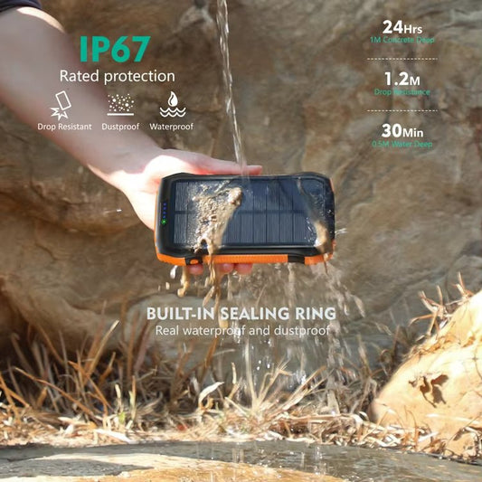 Solar Power Bank 20,000mAh – IP67, Dual - Mode Fast Charge | 3 - Port + Wireless – As shown in the picture Camping Gear for 20000mAh (2 view)