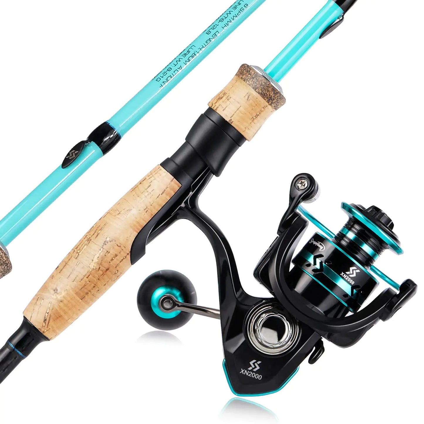 Sougayilang Fishing Combo – 5.9' Carbon Rod with 3000 Reel in Turquoise | Twin - Tip Spinning Combo for Salt & Fresh Water – Blue - M/MH Twin Tips Fishing Gear for 12+1 Bearings (2 view)