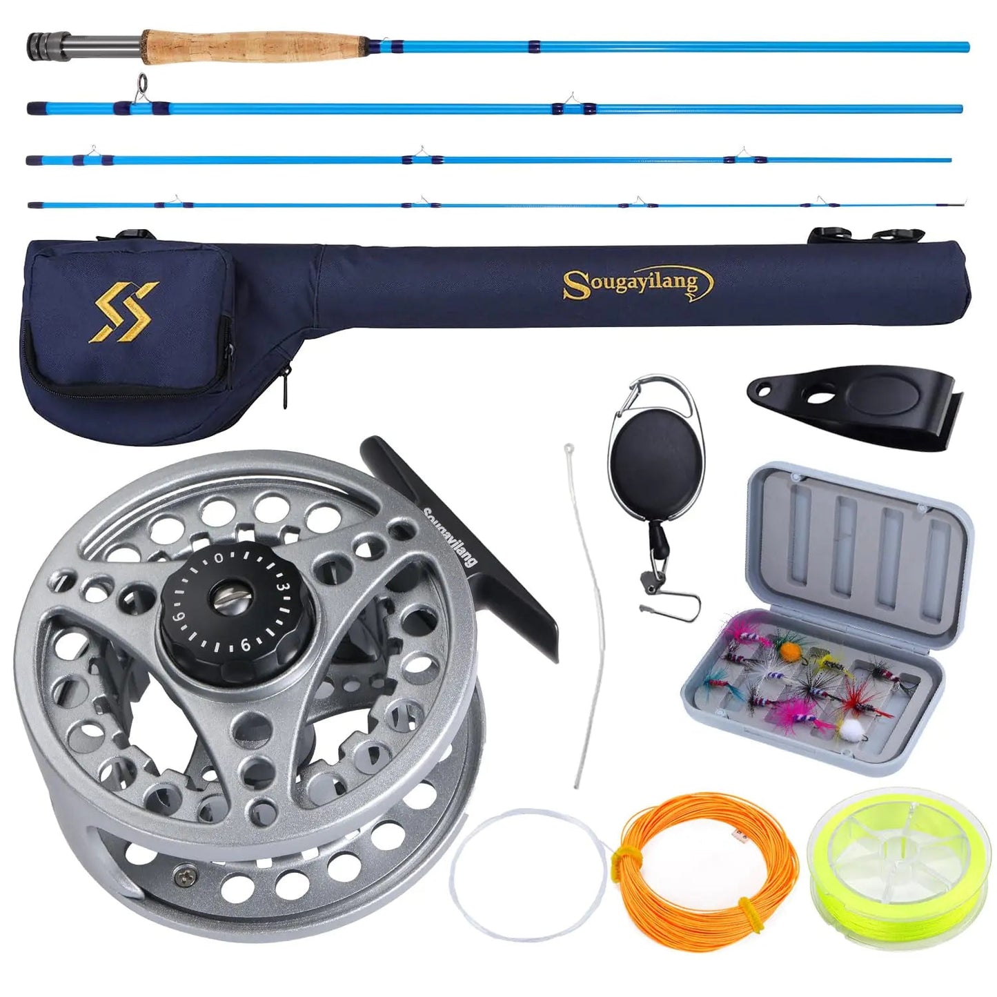 Sougayilang Fly Fishing Rod Reel Combo 4 - Piece Fly Rod and Aluminum Alloy Reel Complete Starter Package with Rod Bag - Silver - 5 – Fly Fishing Combo 5 - Silver Fishing Gear for 4 - Piece Rod (2 view)
