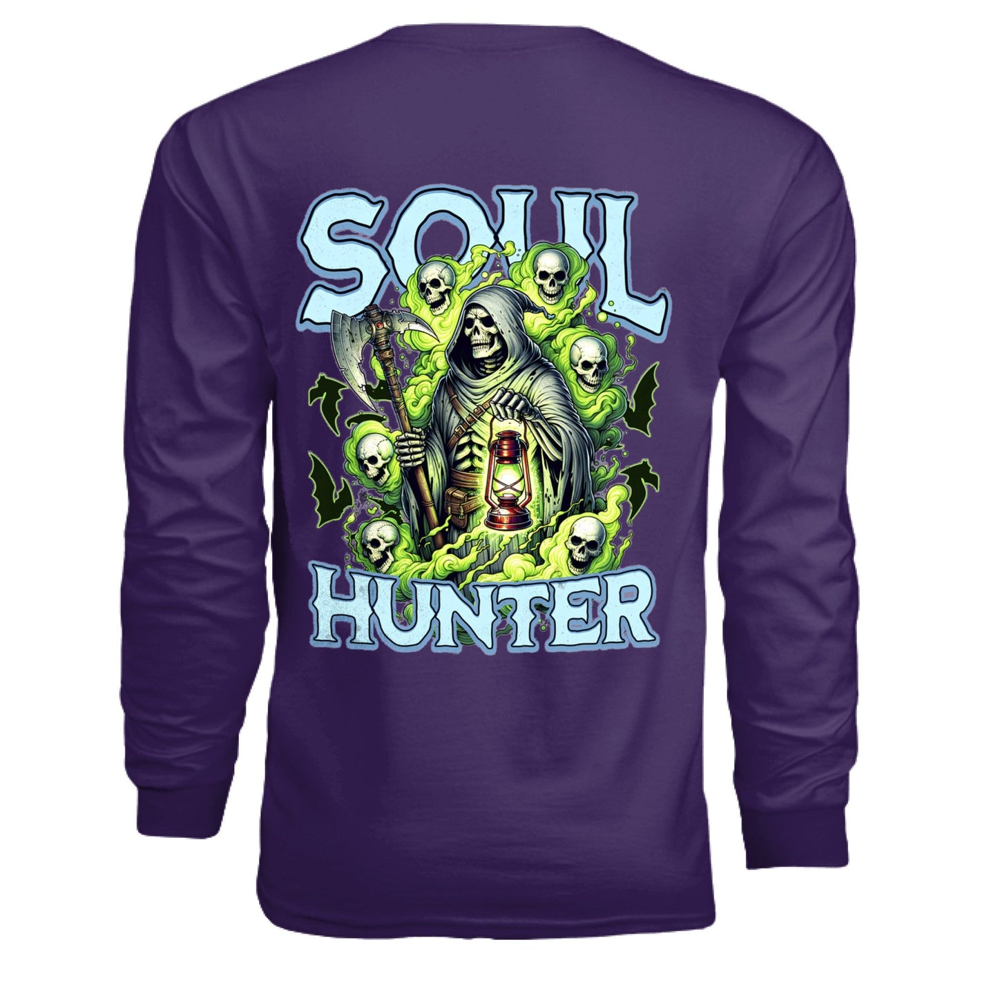 Soul Hunter – Grim Reaper Glow Tee | Gothic Streetwear by RM Outpost – PURPLE T-Shirt for Apparel (7 view)