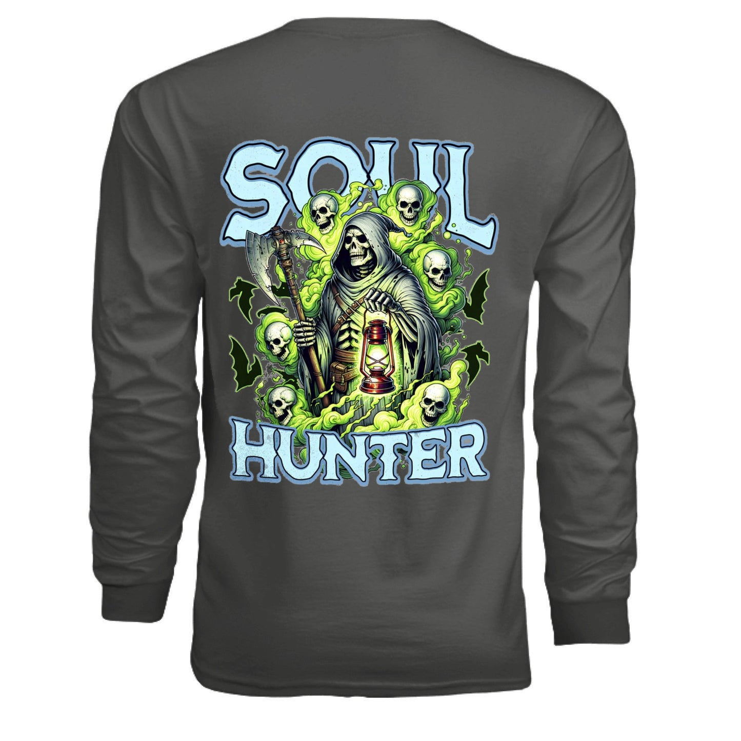 Soul Hunter – Grim Reaper Glow Tee | Gothic Streetwear by RM Outpost – CHARCOAL T-Shirt for Apparel (16 view)