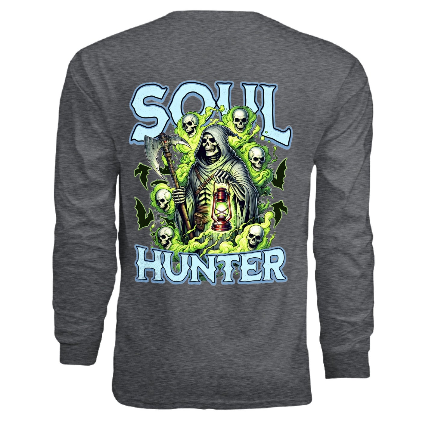 Soul Hunter – Grim Reaper Glow Tee | Gothic Streetwear by RM Outpost – DARK HEATHER T-Shirt for Apparel (13 view)