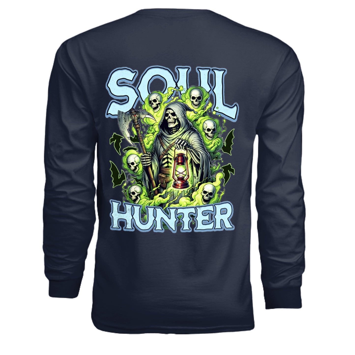 Soul Hunter – Grim Reaper Glow Tee | Gothic Streetwear by RM Outpost – NAVY T-Shirt for Apparel (22 view)