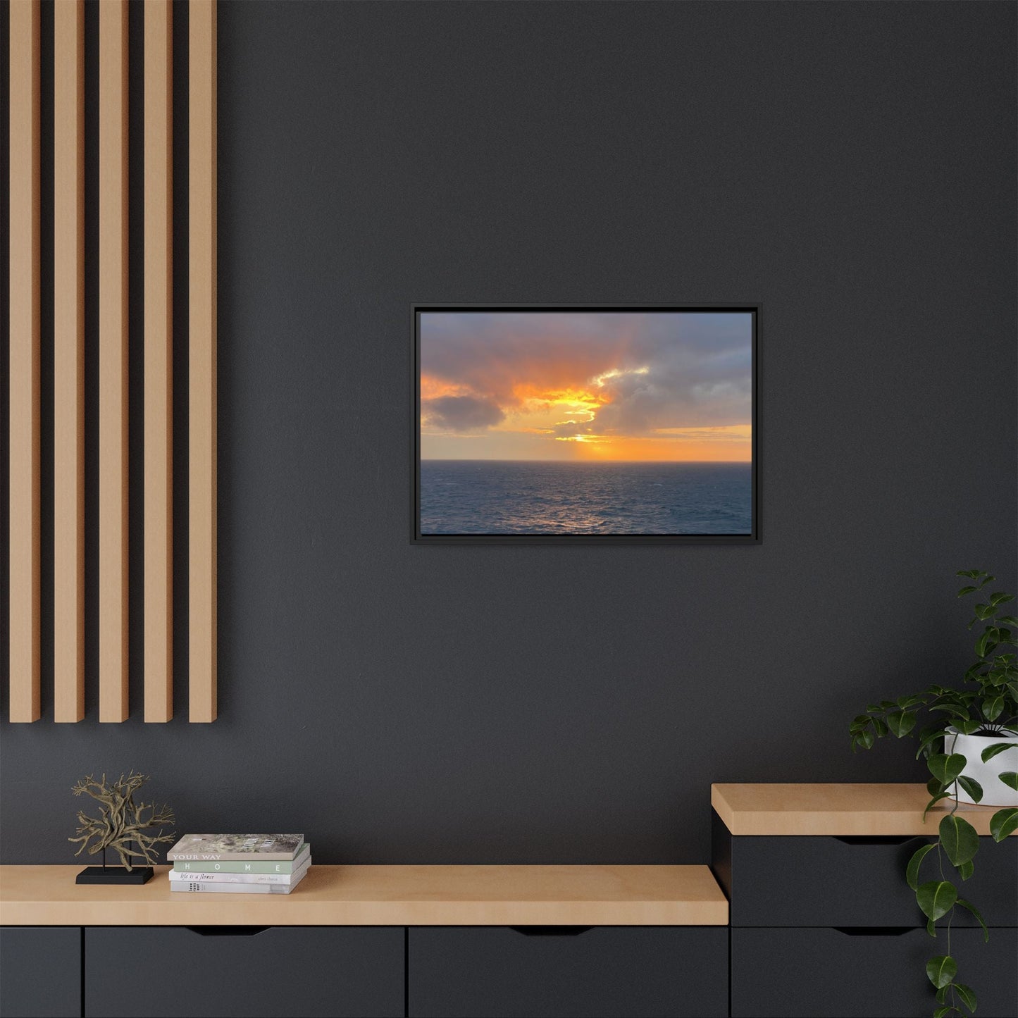 Stormy Sunset Over the Sea – Dramatic Ocean Canvas Wall Art | Moody Coastal Photography Print – 60" x 40" (Horizontal) Canvas for beach theme (41 view)
