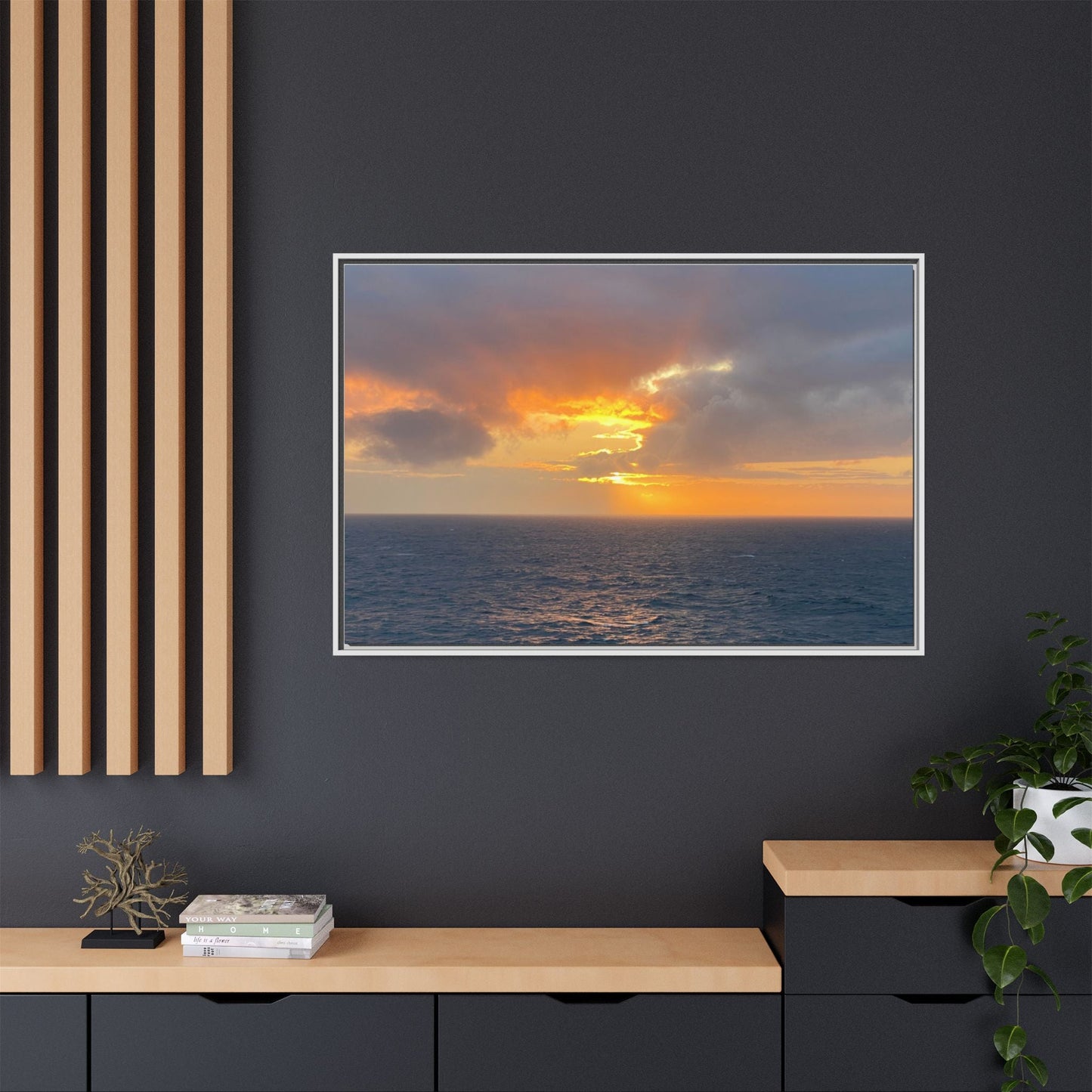 Stormy Sunset Over the Sea – Dramatic Ocean Canvas Wall Art | Moody Coastal Photography Print – 60" x 40" (Horizontal) Canvas for beach theme (65 view)