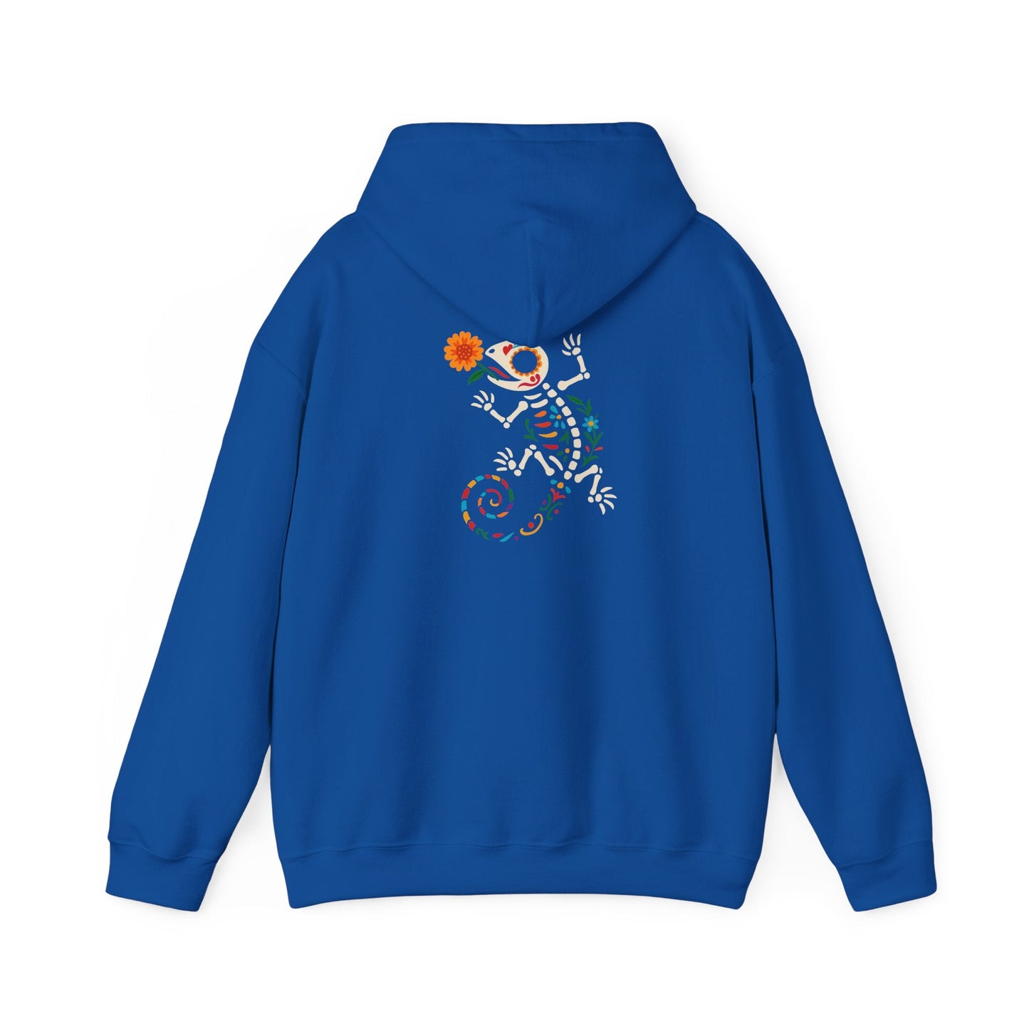 Sugar Skull Lizard Hooded Sweatshirt – Floral Skeleton Charm with Day of the Dead Vibes | Lizard Designs – S Hoodie by Printify