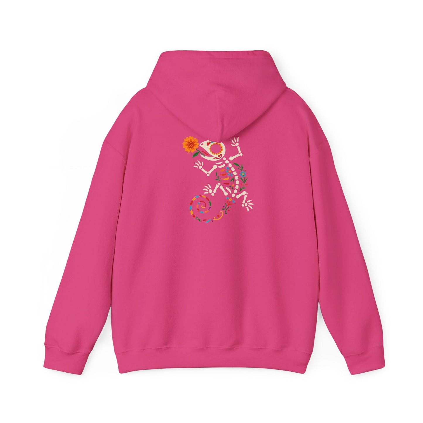 Sugar Skull Lizard Hooded Sweatshirt – Floral Skeleton Charm with Day of the Dead Vibes | Lizard Designs – S Hoodie by Printify