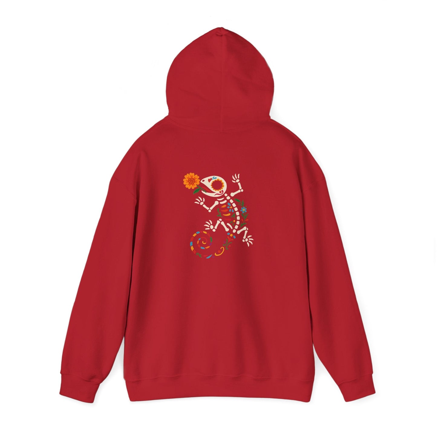 Sugar Skull Lizard Hooded Sweatshirt – Floral Skeleton Charm with Day of the Dead Vibes | Lizard Designs – S Hoodie by Printify