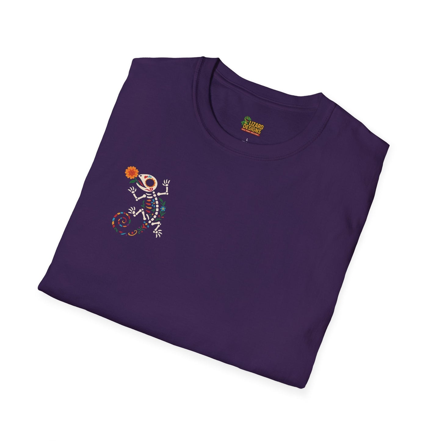 Sugar Skull Lizard Tee – Floral Skeleton Charm with Day of the Dead Vibes | Lizard Designs Shirt – Purple T-Shirt for casual wear (53 view)